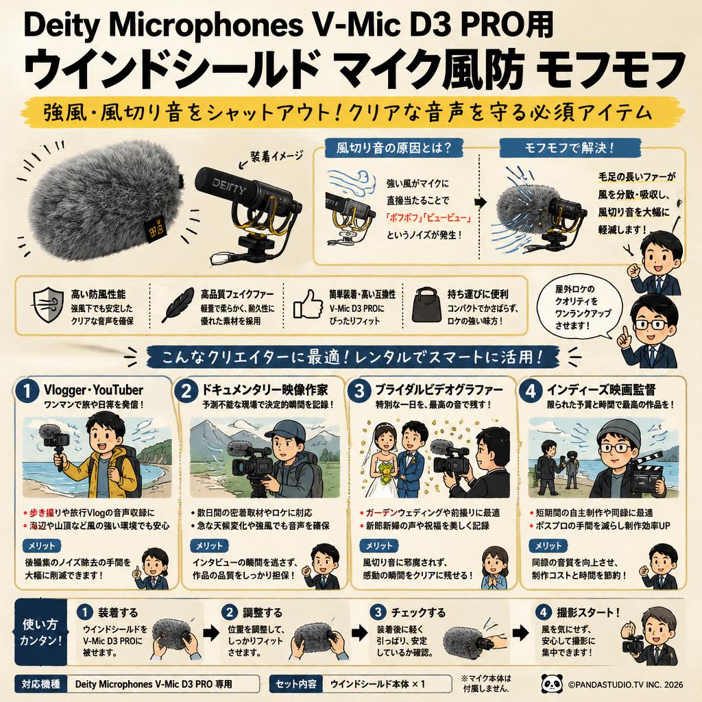 Deity MicrophonesV-Mic D3 PRO用 ウインドシールド マイク風防 モフモフ おもな対象のお客様