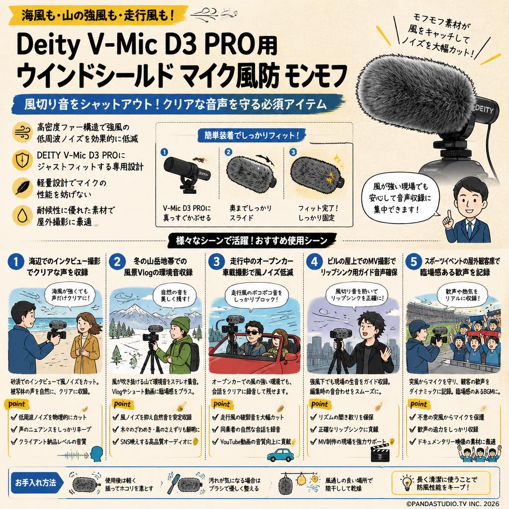Deity MicrophonesV-Mic D3 PRO用 ウインドシールド マイク風防 モフモフ 用途