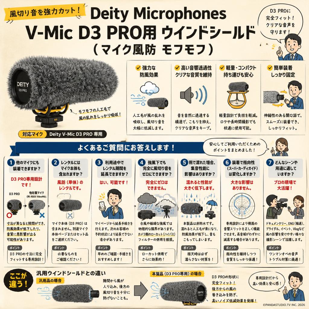Deity MicrophonesV-Mic D3 PRO用 ウインドシールド マイク風防 モフモフ FAQ（よくある質問と答え）