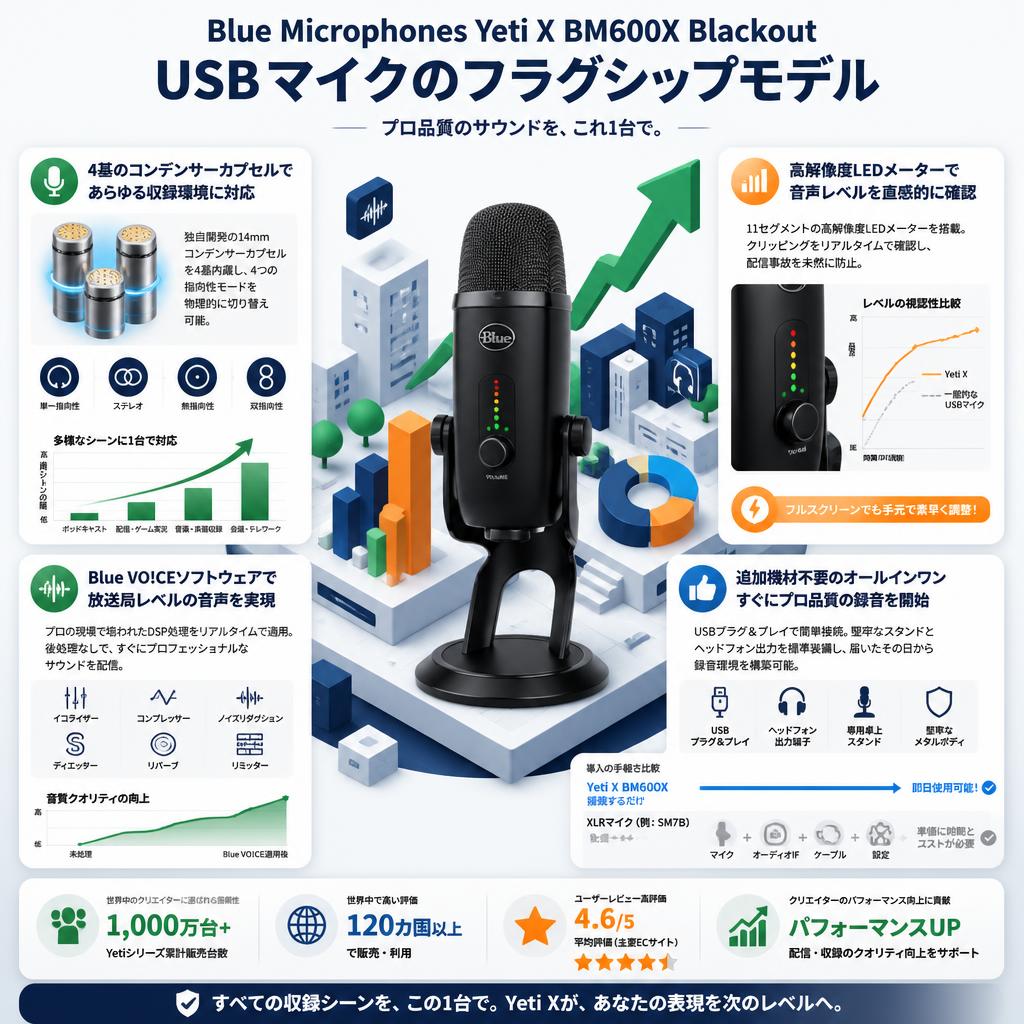 Blue Microphones Yeti X BM600X Blackout USBマイクのフラグシップモデル セールスポイント