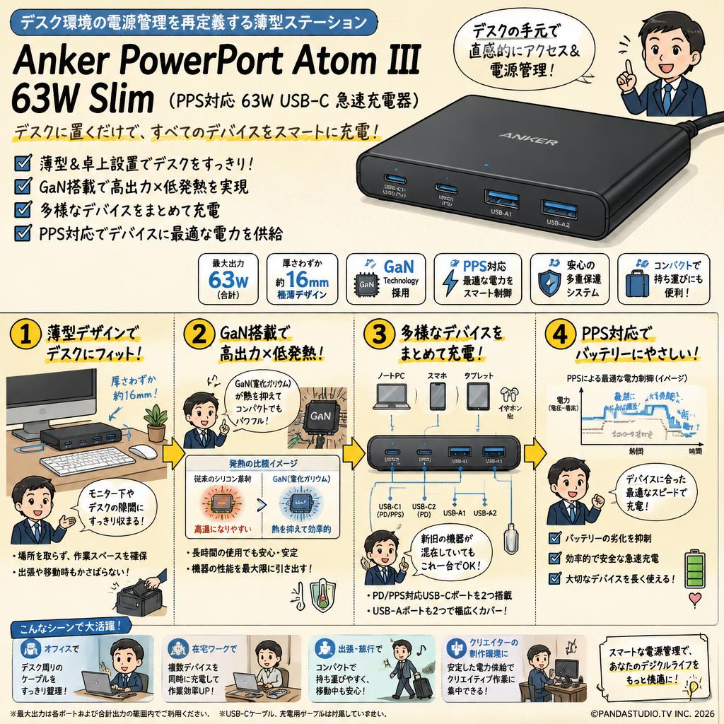 Anker PowerPort Atom III 63W Slim (PPS対応 63W USB-C 急速充電器) 概要