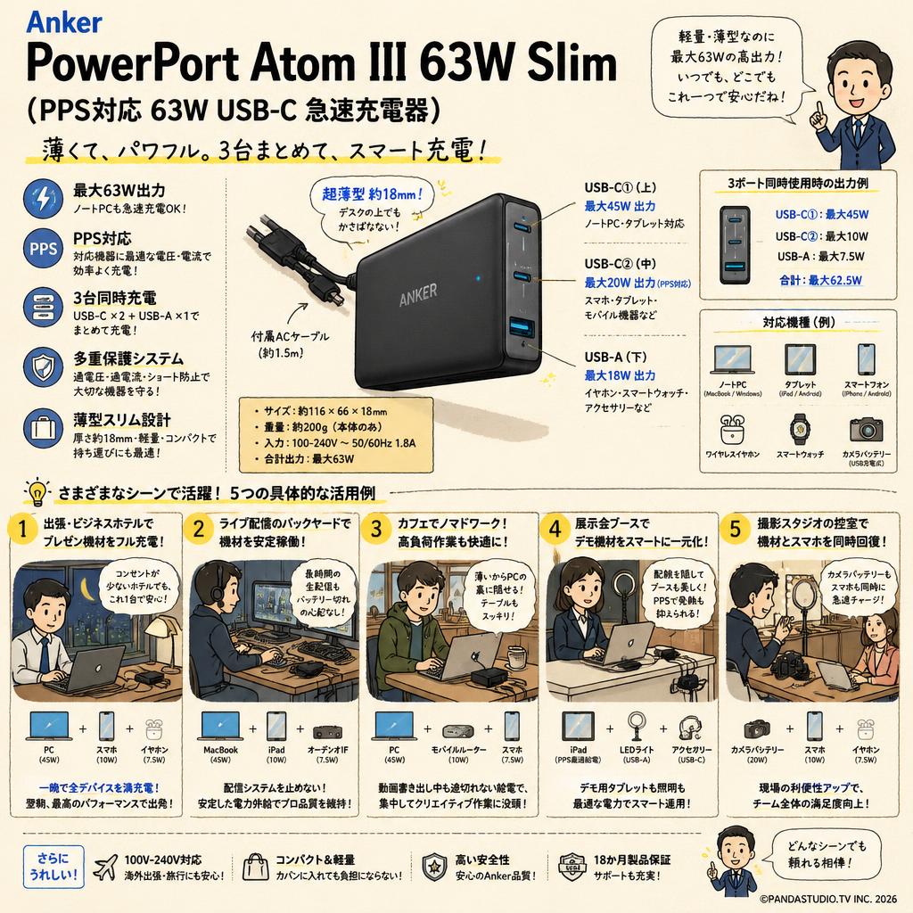 Anker PowerPort Atom III 63W Slim (PPS対応 63W USB-C 急速充電器) 用途