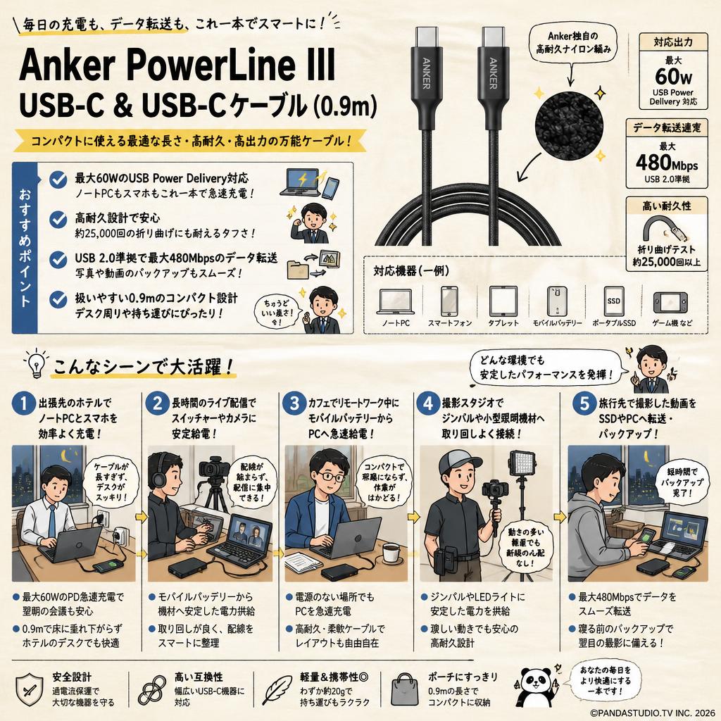 Anker PowerLine III USB-C & USB-Cケーブル(0.9m) 用途