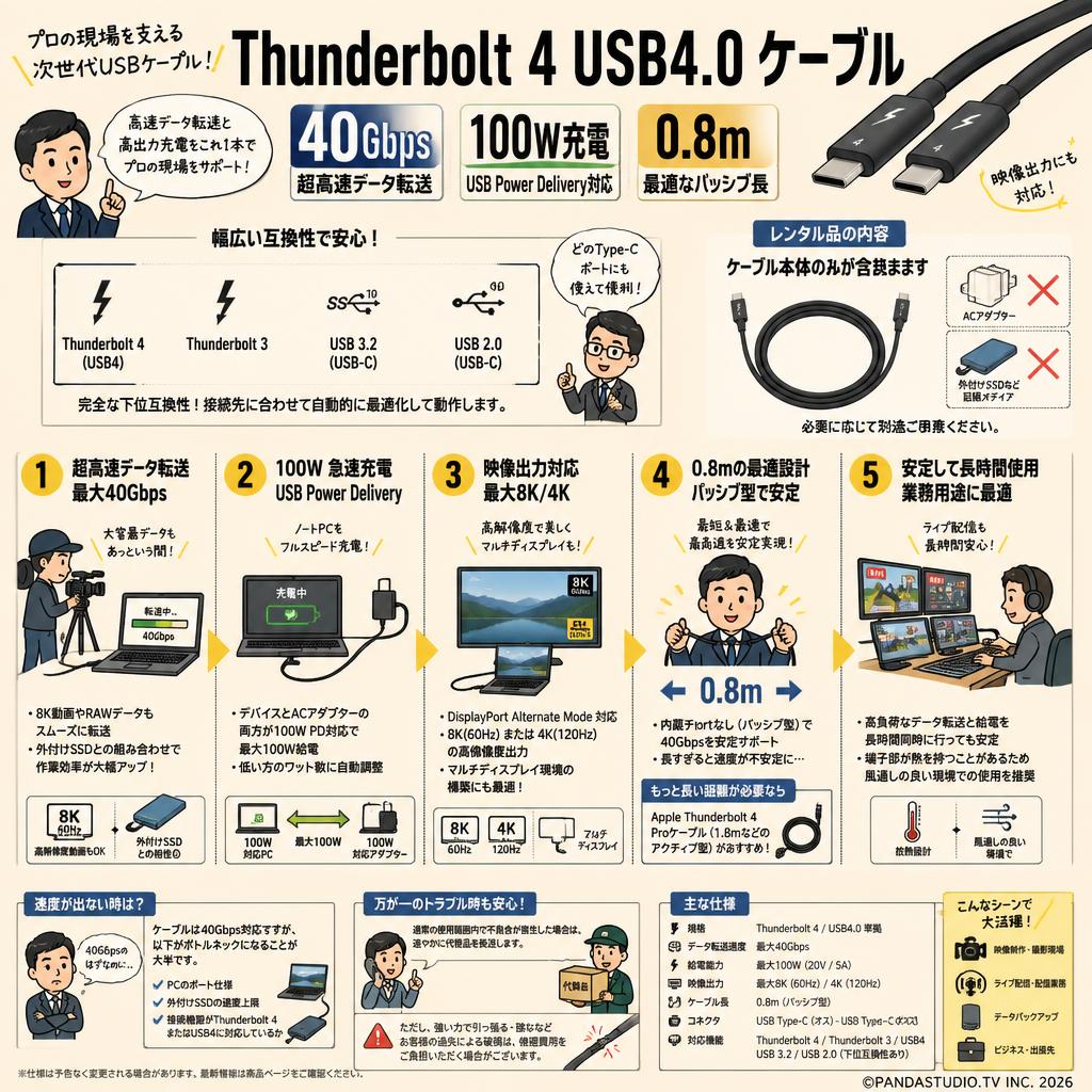 Thunderbolt 4 USB4.0 ケーブル 40Gbps 100W充電 0.8m FAQ（よくある質問と答え）