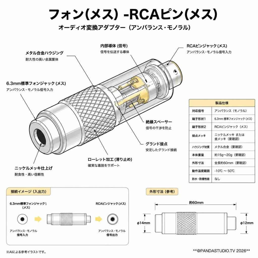 フォン(メス) -RCAピン(メス) スペック