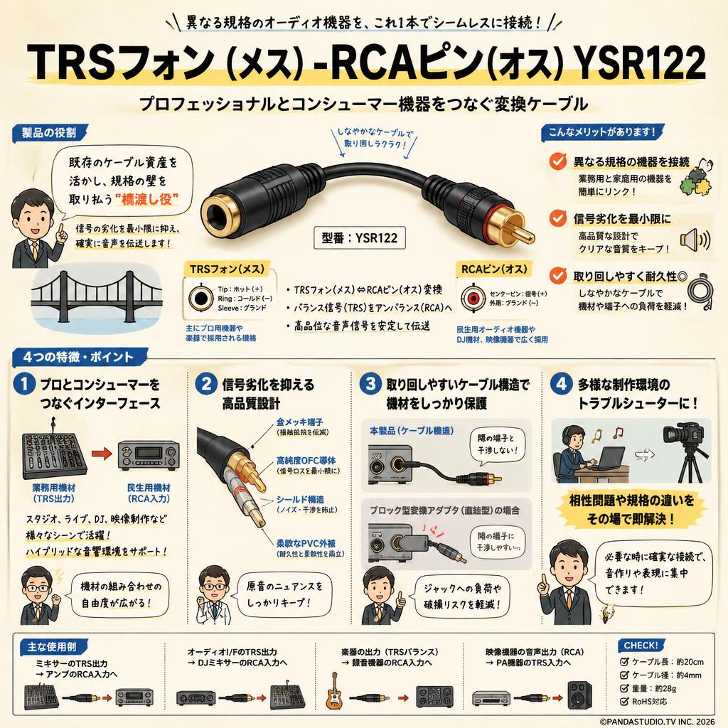 TRSフォン（メス）-RCAピン(オス) YSR122 概要