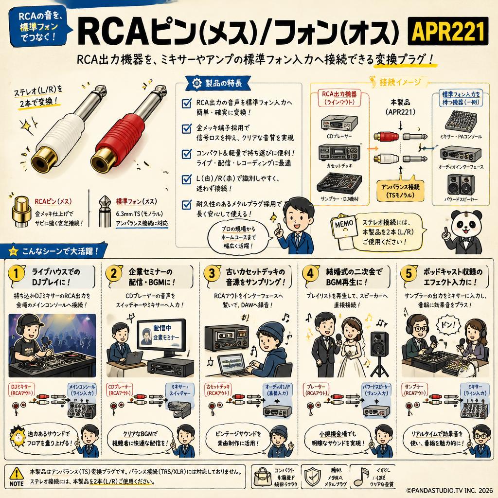 RCAピン(メス)/フォン(オス) APR221 用途