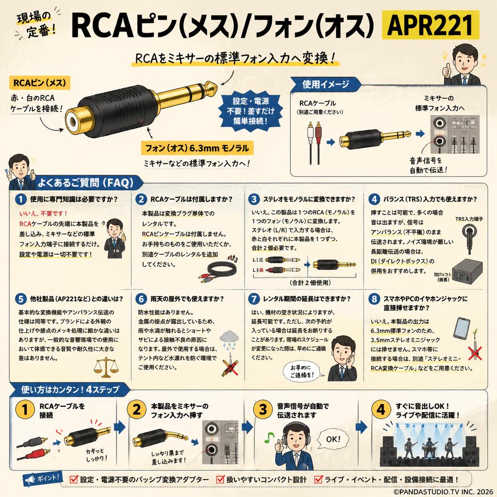 RCAピン(メス)/フォン(オス) APR221 FAQ（よくある質問と答え）