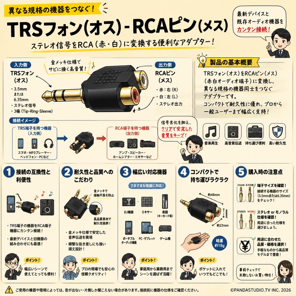 TRSフォン(オス) -RCAピン(メス) | パンダスタジオ・レンタル公式サイト