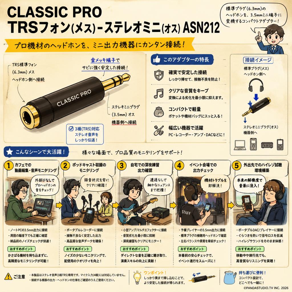 CLASSIC PRO TRSフォン(メス)-ステレオミニ(オス) ASN212 用途