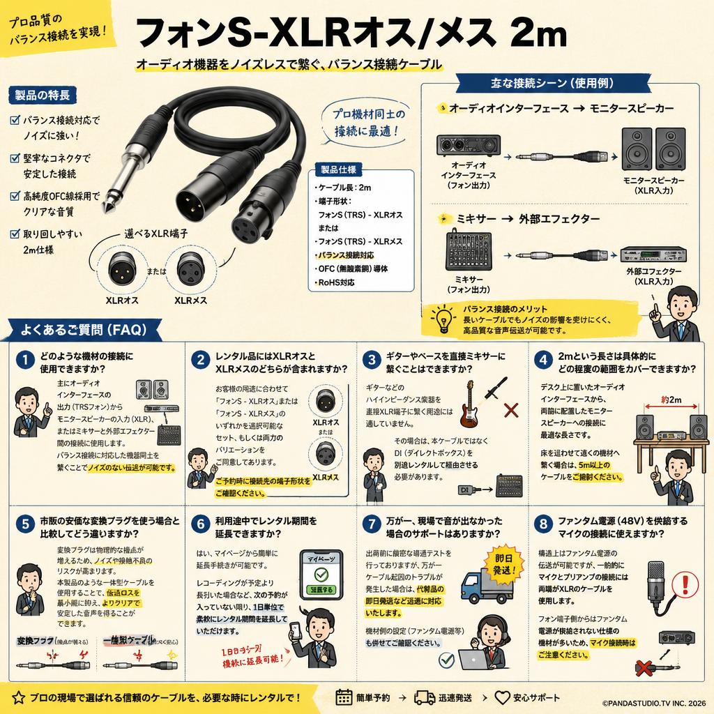 フォンS-XLRオス/メス2m FAQ（よくある質問と答え）