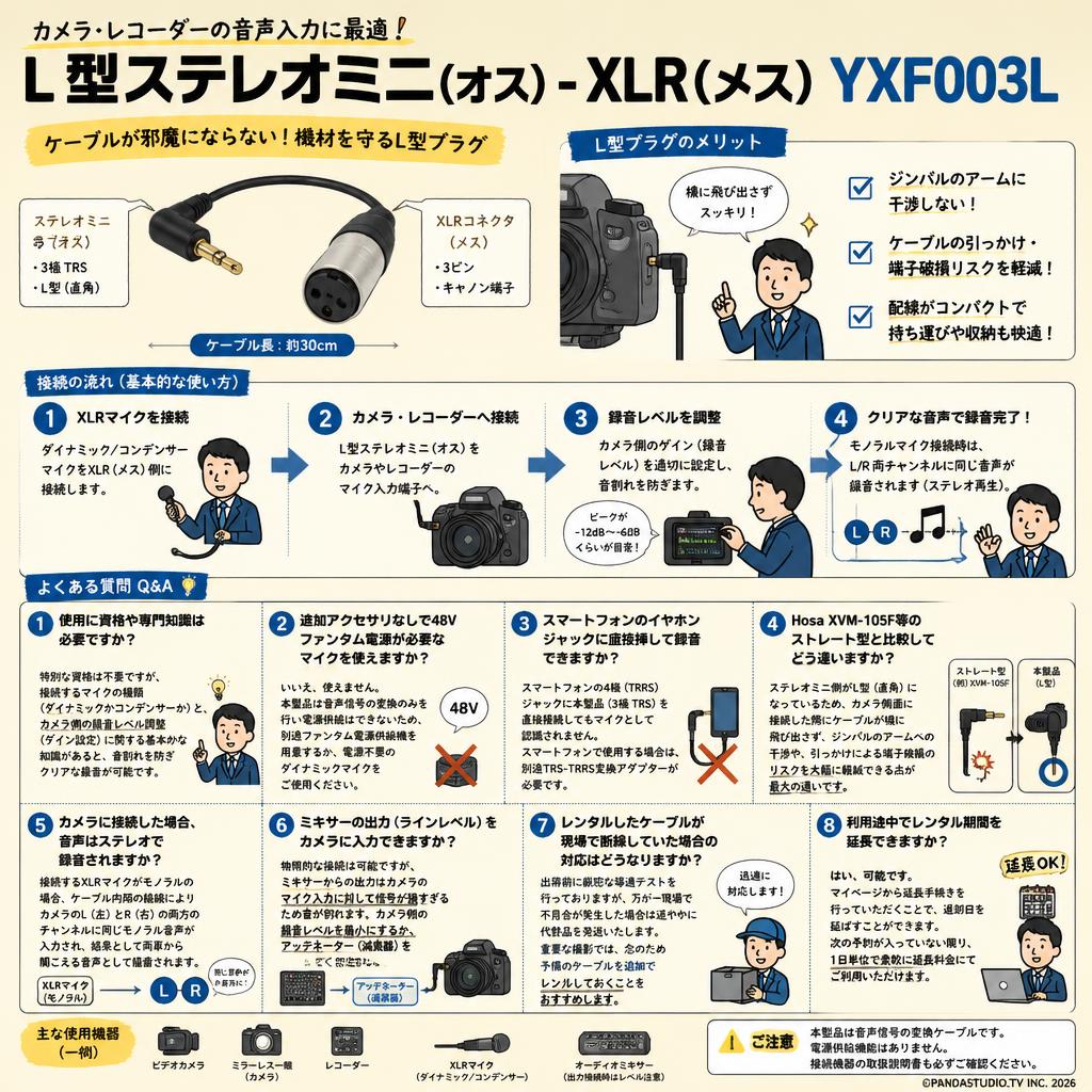 L型ステレオミニ(オス) - XLR(メス) YXF003L FAQ（よくある質問と答え）