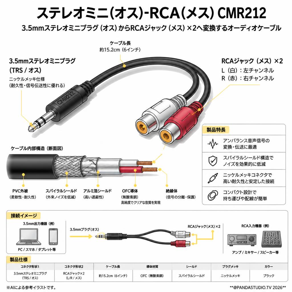 ステレオミニ(オス)-RCA(メス)CMR212 スペック
