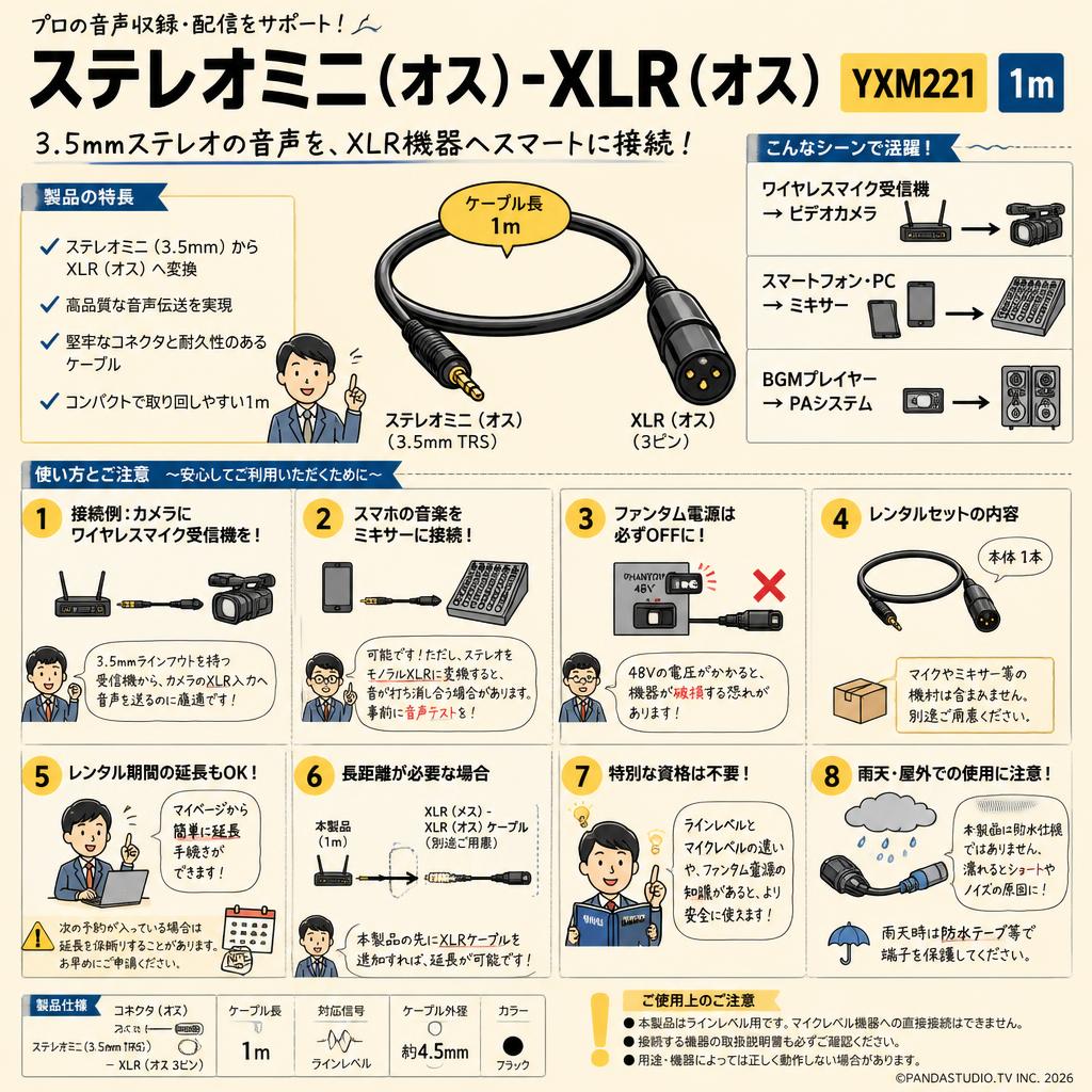 ステレオミニ（オス）-XLR（オス）YXM221 1m FAQ（よくある質問と答え）