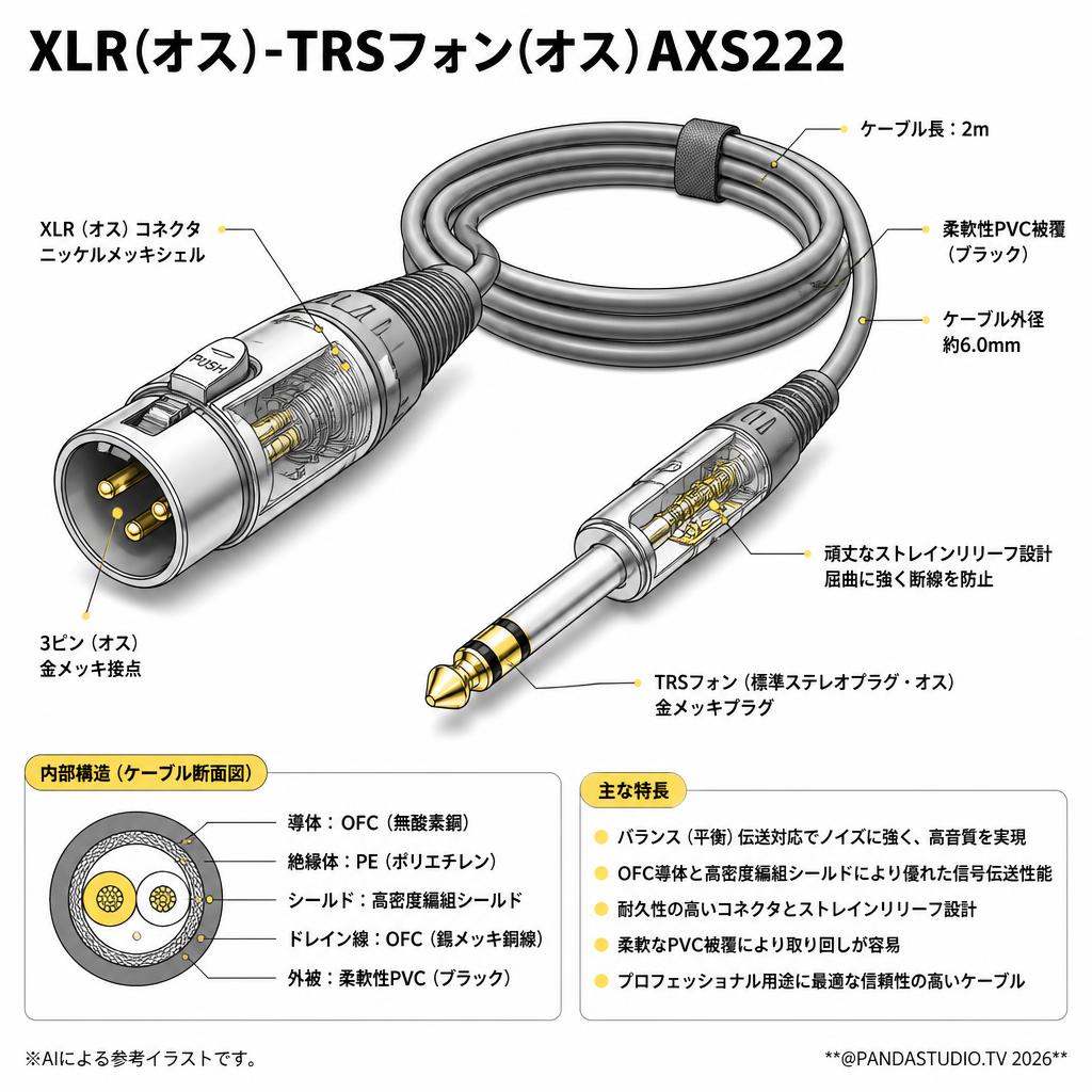 XLR(オス)-TRSフォン(オス)AXS222 スペック