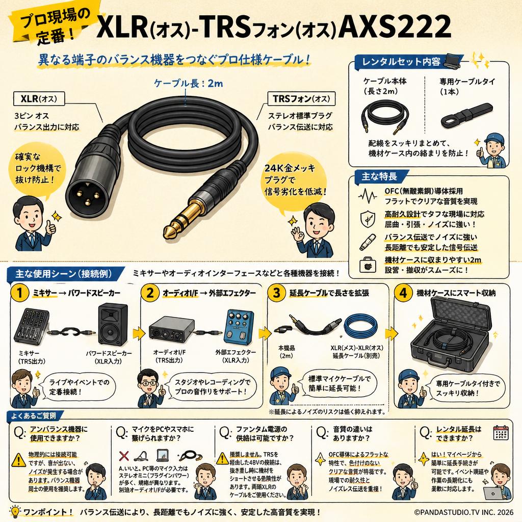 XLR(オス)-TRSフォン(オス)AXS222 FAQ（よくある質問と答え）