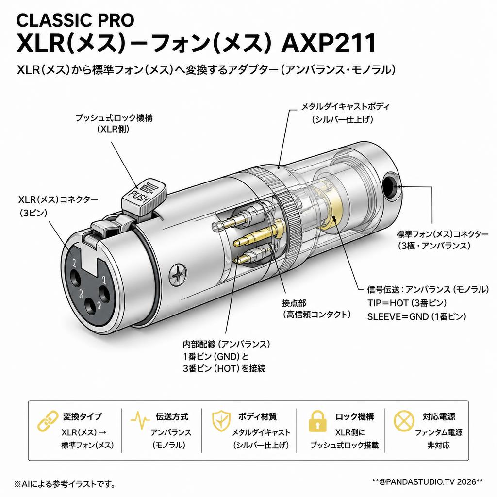 CLASSIC PRO XLR(メス)－フォン(メス) AXP211 スペック