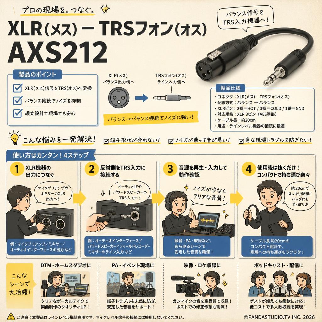 XLR(メス)－TRSフォン(オス) AXS212 おもな対象のお客様