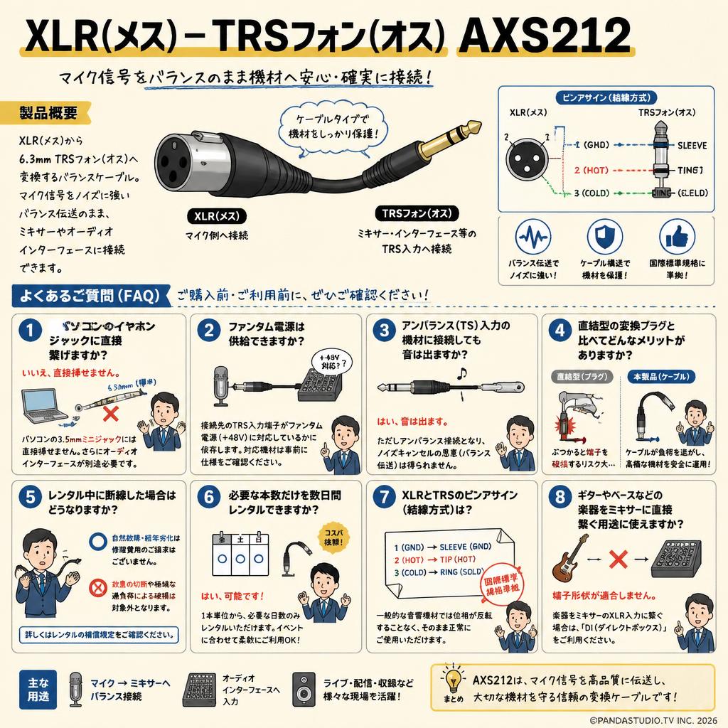 XLR(メス)－TRSフォン(オス) AXS212 FAQ（よくある質問と答え）