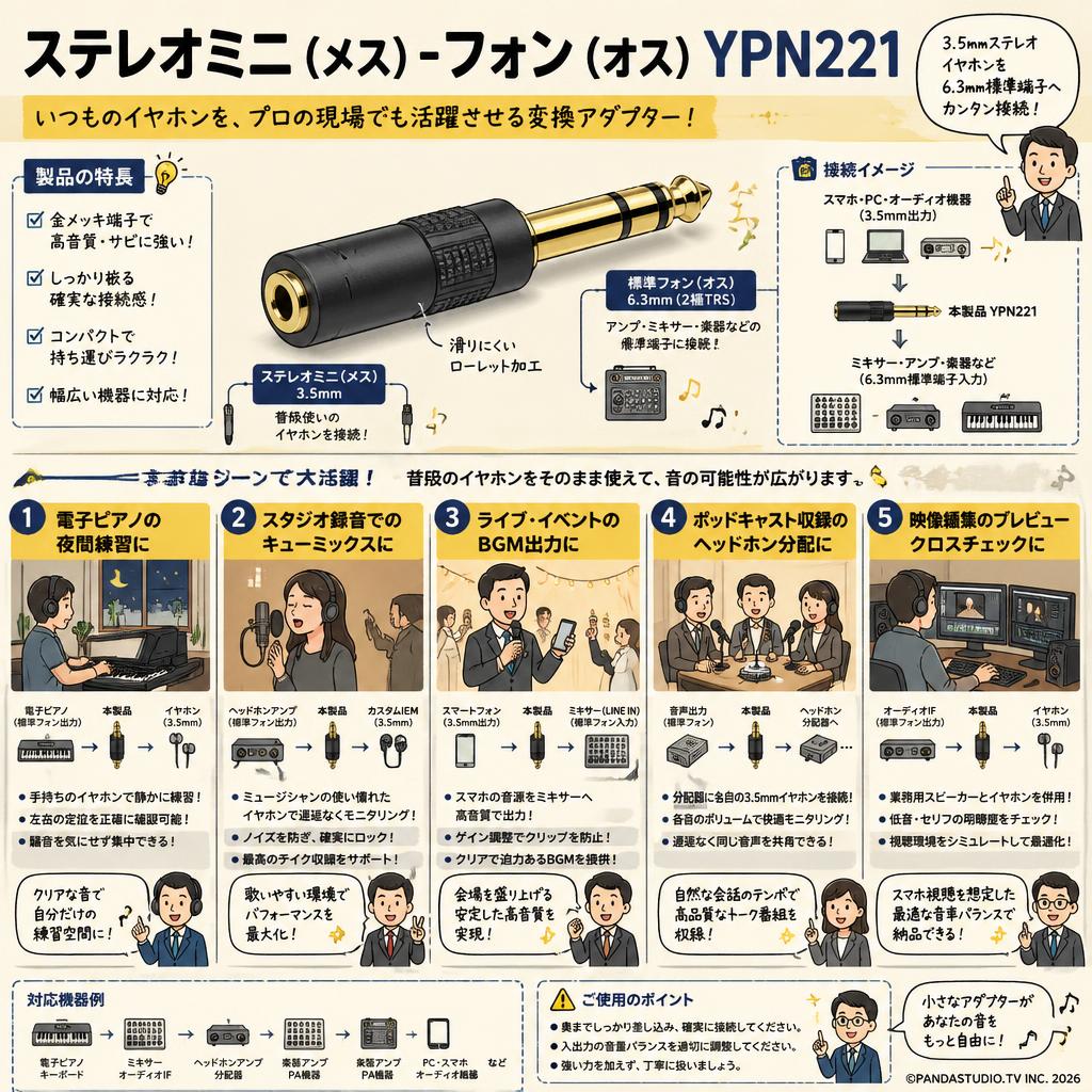 ステレオミニ（メス）-フォン（オス）YPN221 用途