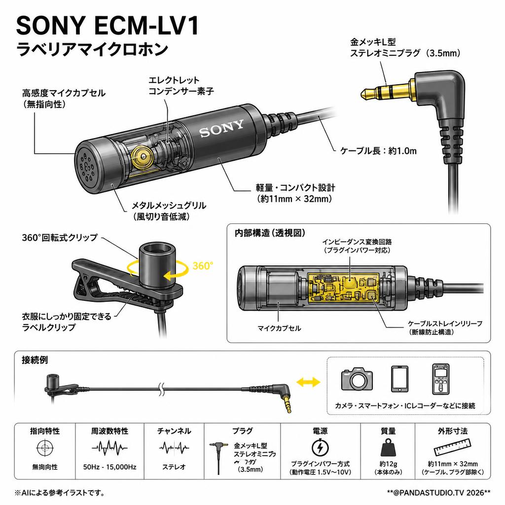 SONY ECM-LV1 ラベリアマイクロホン スペック