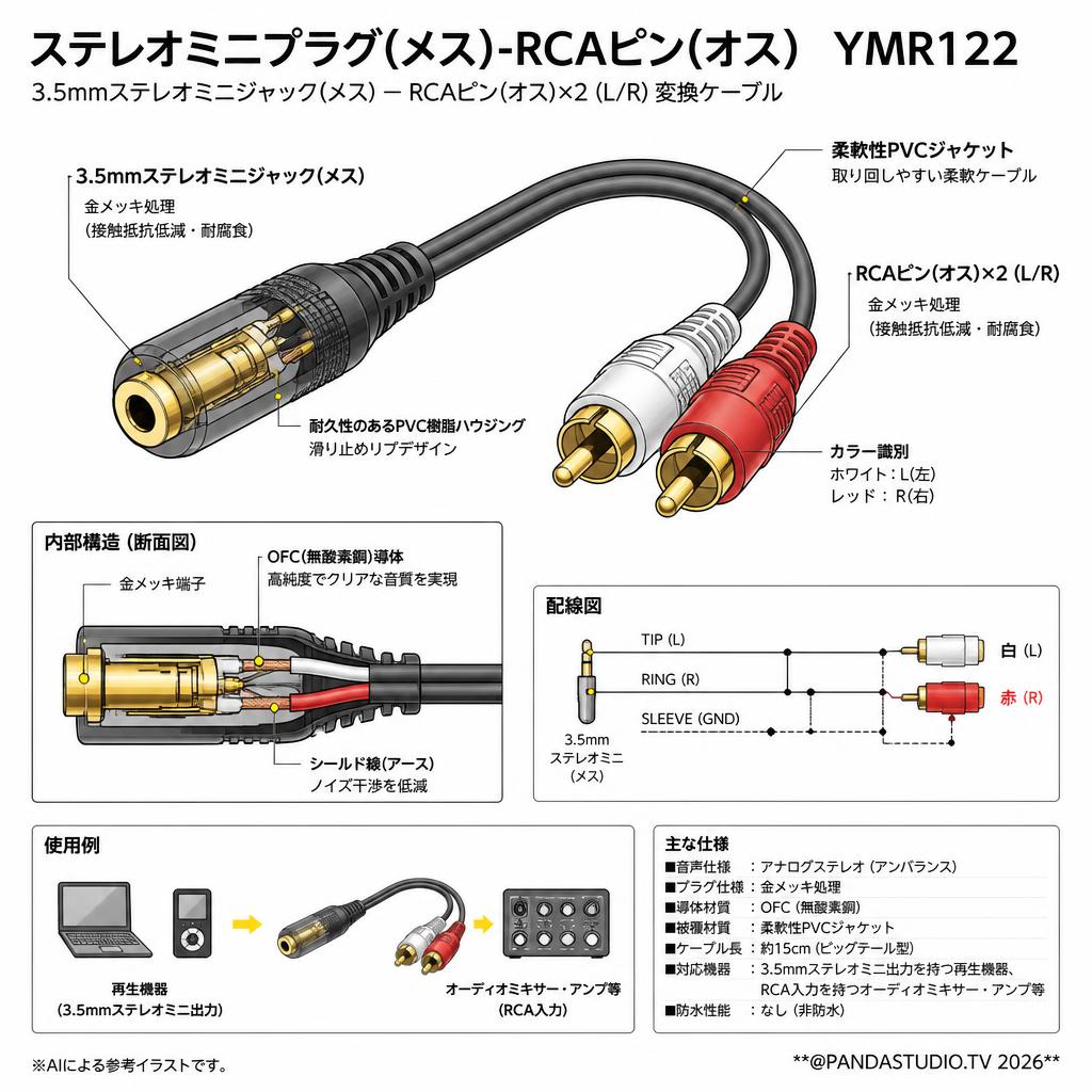 ステレオミニプラグ(メス)-RCAピン(オス)　YMR122 スペック
