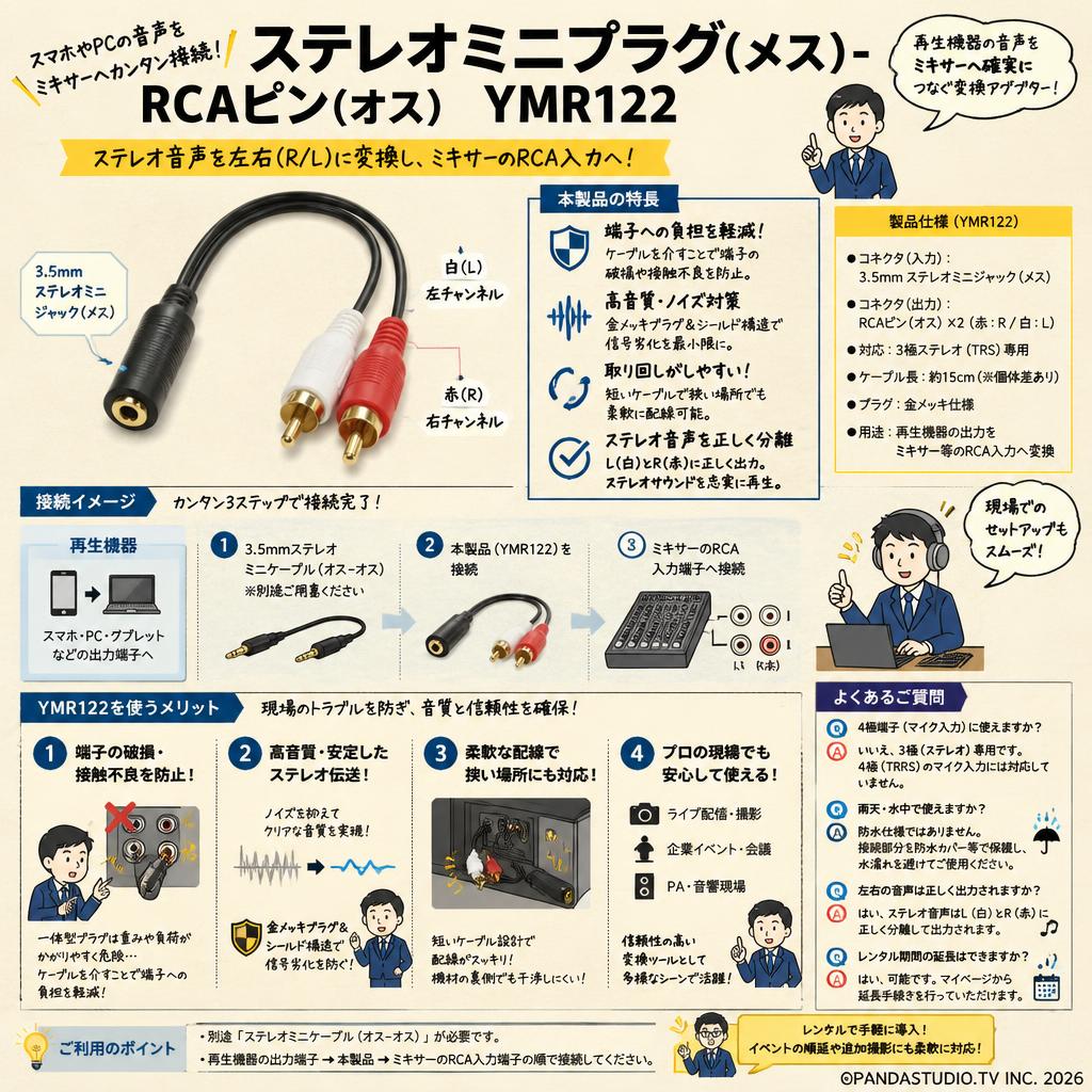 ステレオミニプラグ(メス)-RCAピン(オス)　YMR122 FAQ（よくある質問と答え）