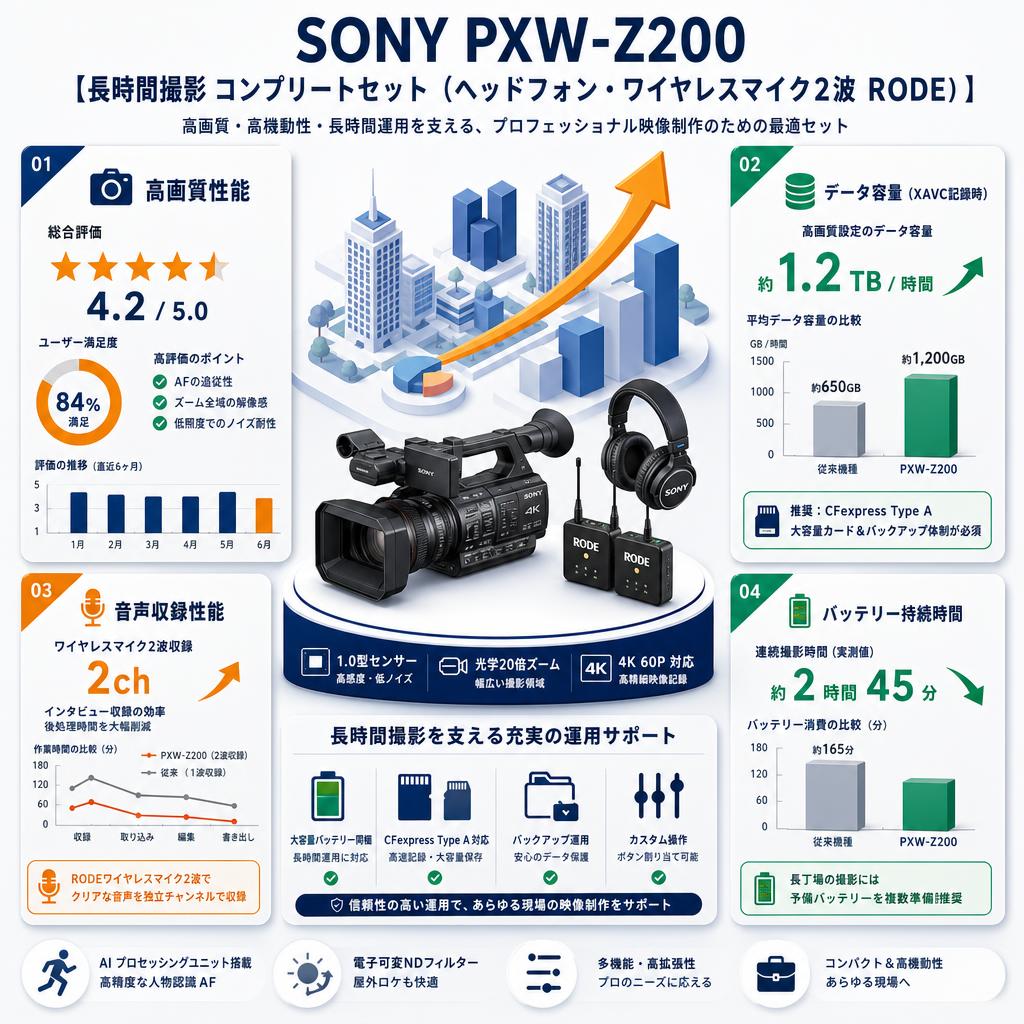 SONY PXW-Z200 【長時間撮影 コンプリートセット（ヘッドフォン・ワイヤレスマイク2波 RODE）】 インターネット上のお客様の声（評判）