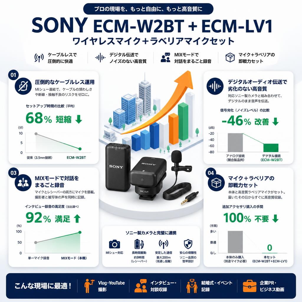 SONY ECM-W2BT ＋ ECM-LV1 ワイヤレスマイク＋ラベリアマイクセット セールスポイント