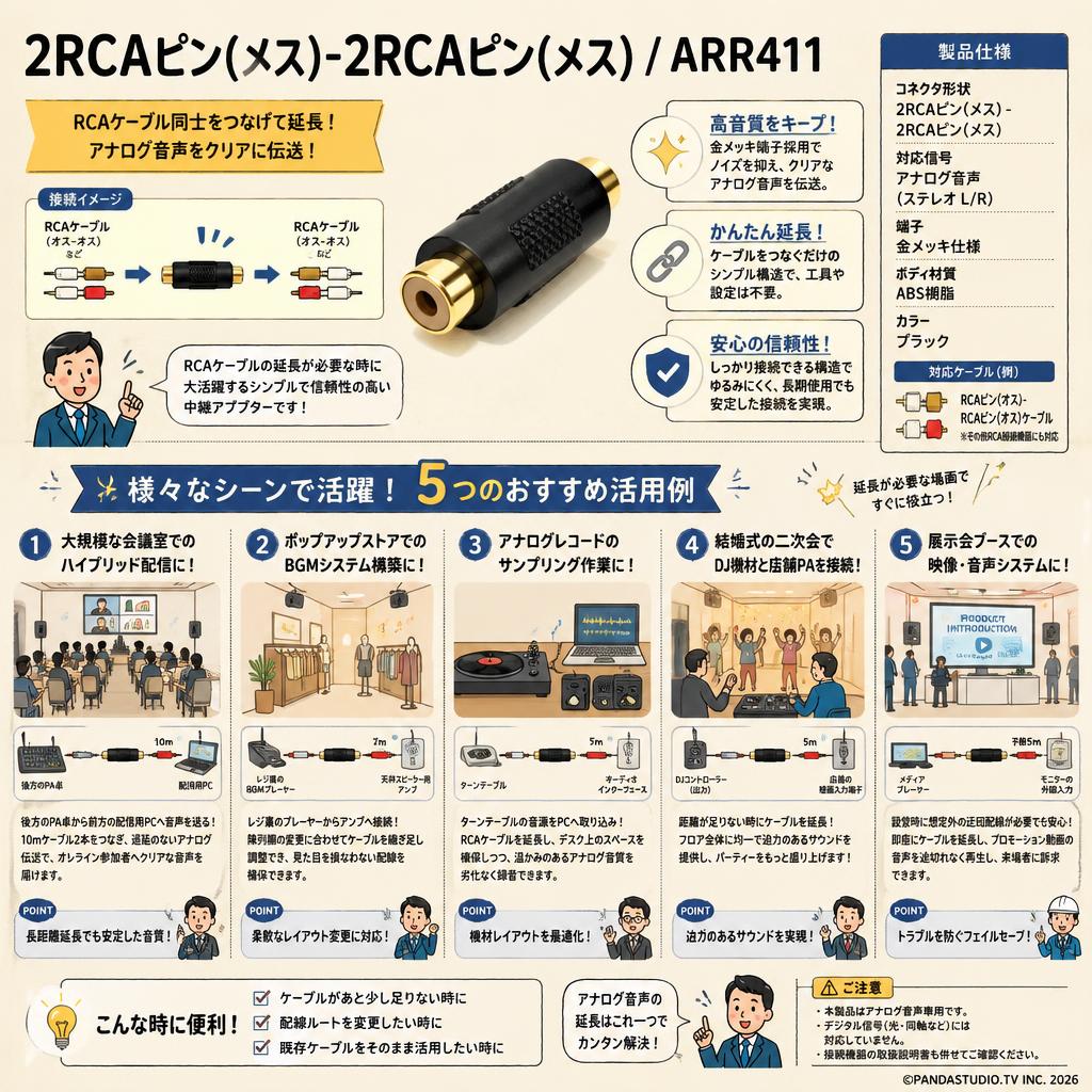 2RCAピン(メス)-2RCAピン(メス)/ ARR411 用途