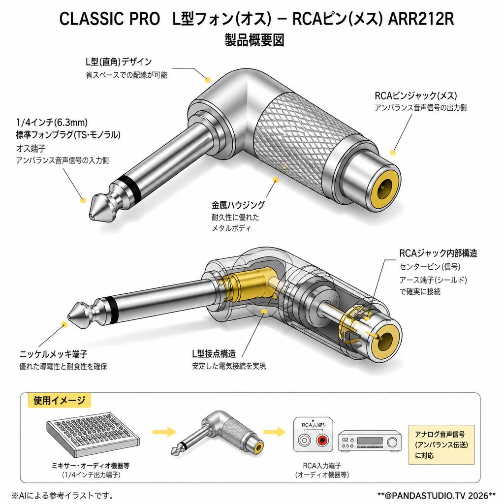CLASSIC PRO L型フォン(オス)－RCAピン(メス) ARR212R スペック