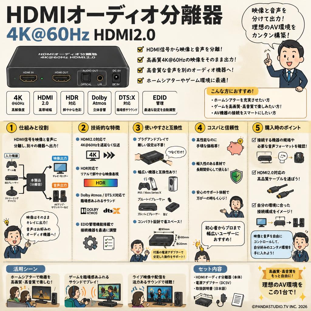 HDMIオーディオ分離器 4K＠60hz HDMI2.0 概要