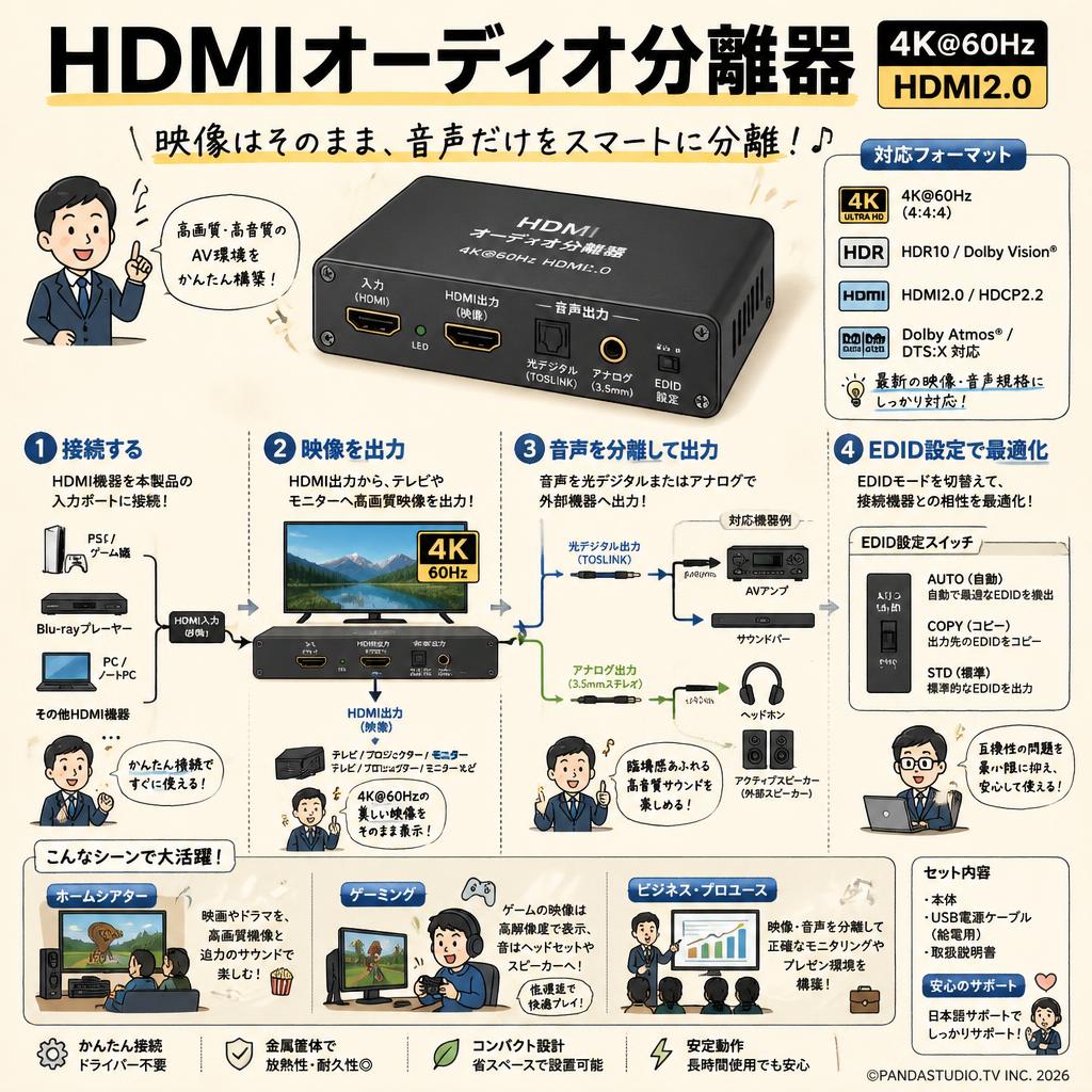 HDMIオーディオ分離器 4K＠60hz HDMI2.0 おもな対象のお客様