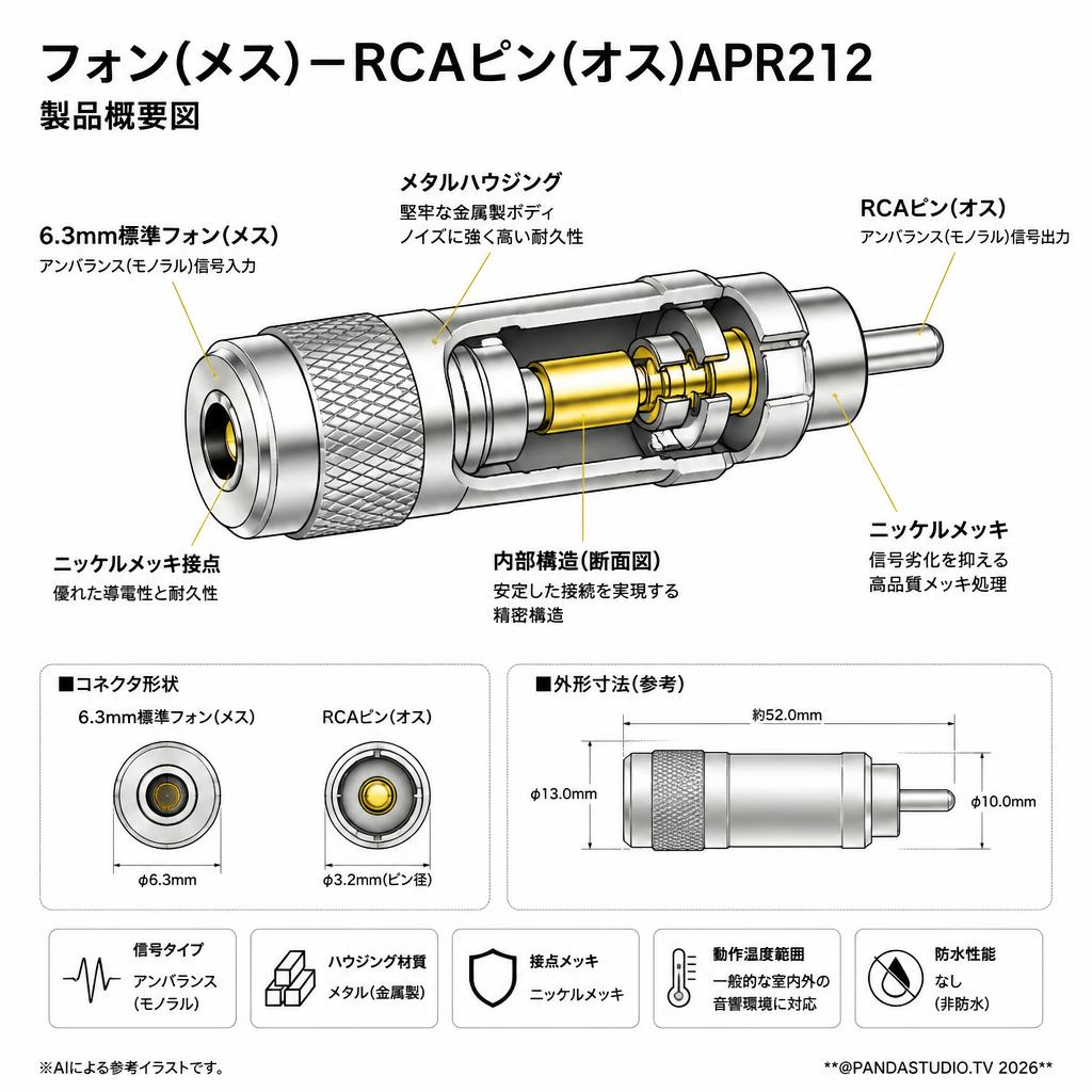 フォン(メス)－RCAピン(オス)APR212 スペック