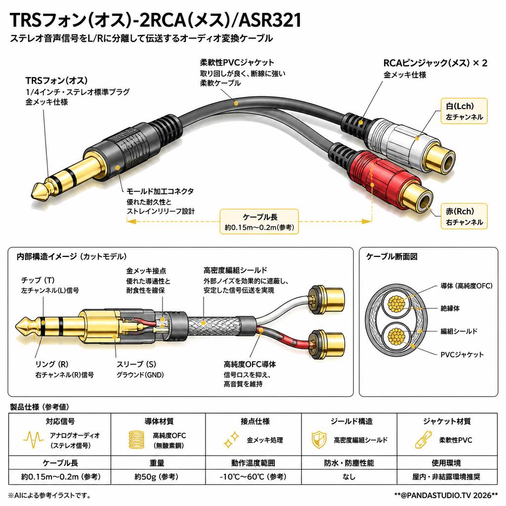 TRSフォン(オス)-2RCA(メス)/ASR321 スペック