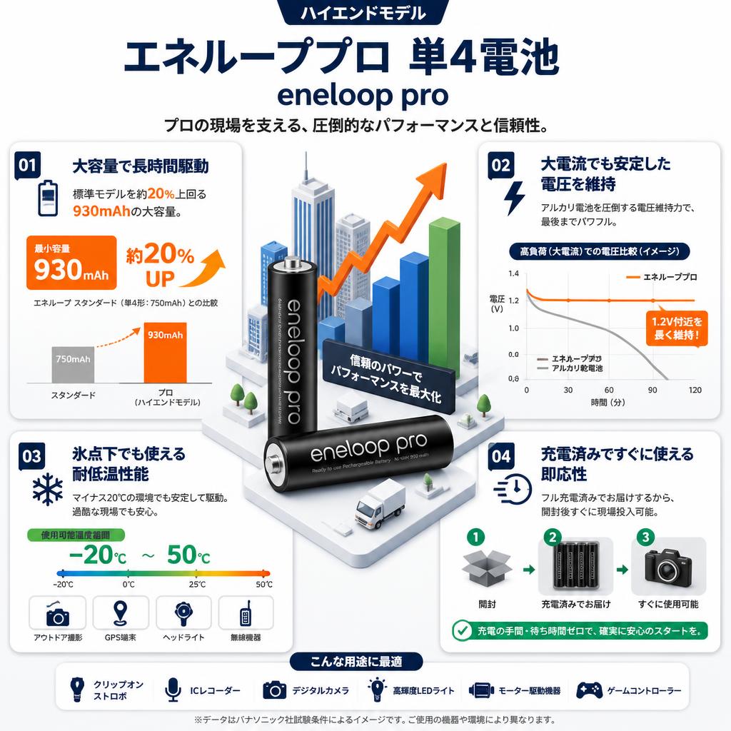 エネループプロ 単4電池 eneloop pro（ハイエンドモデル） セールスポイント