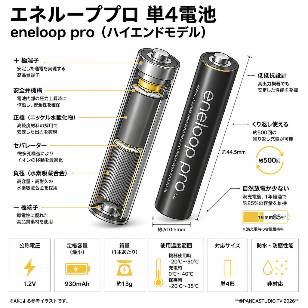 エネループプロ 単4電池 eneloop pro（ハイエンドモデル） スペック