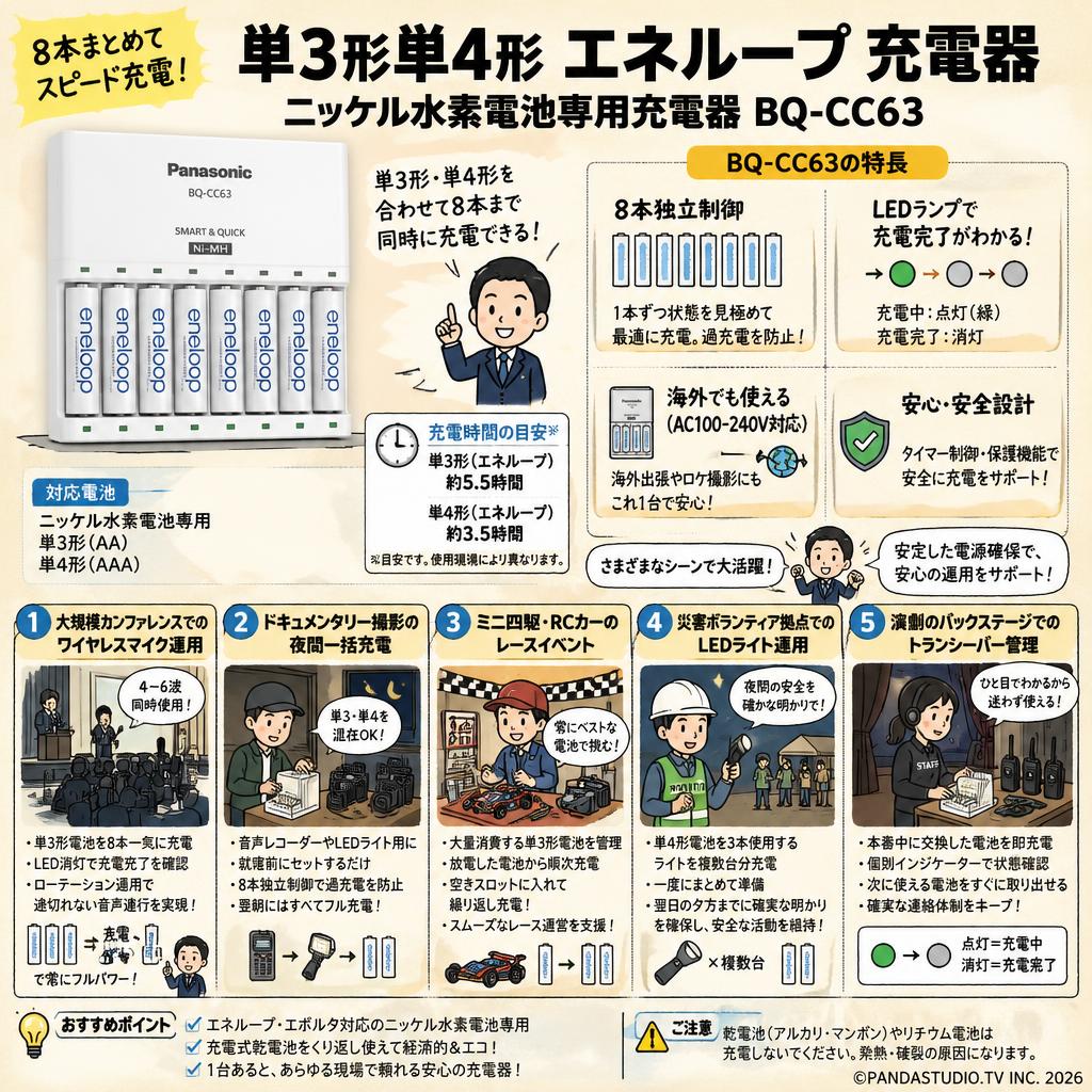 単3形単4形 エネループ 充電器 ニッケル水素電池専用充電器 BQ-CC63 用途