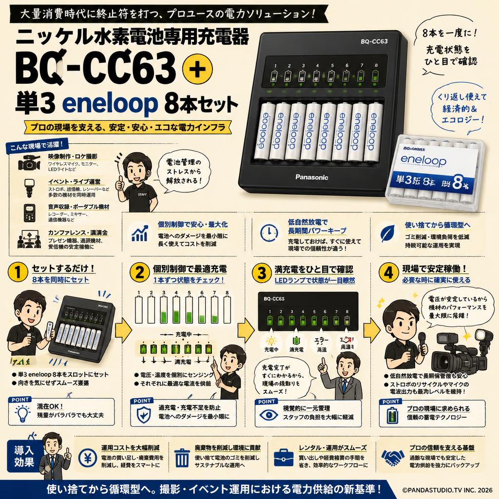 ニッケル水素電池専用充電器 BQ-CC63 ＋単3 eneloop 8本セット 概要