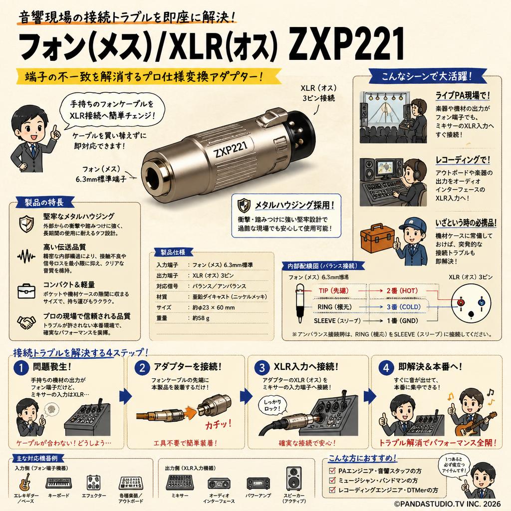 フォン(メス)/XLR(オス)ZXP221 概要