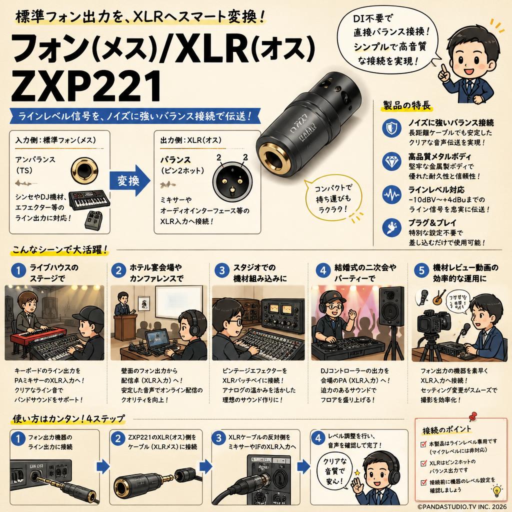 フォン(メス)/XLR(オス)ZXP221 用途