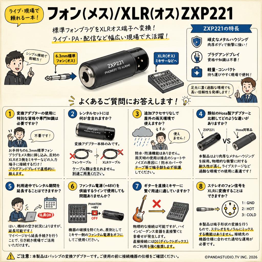 フォン(メス)/XLR(オス)ZXP221 FAQ（よくある質問と答え）