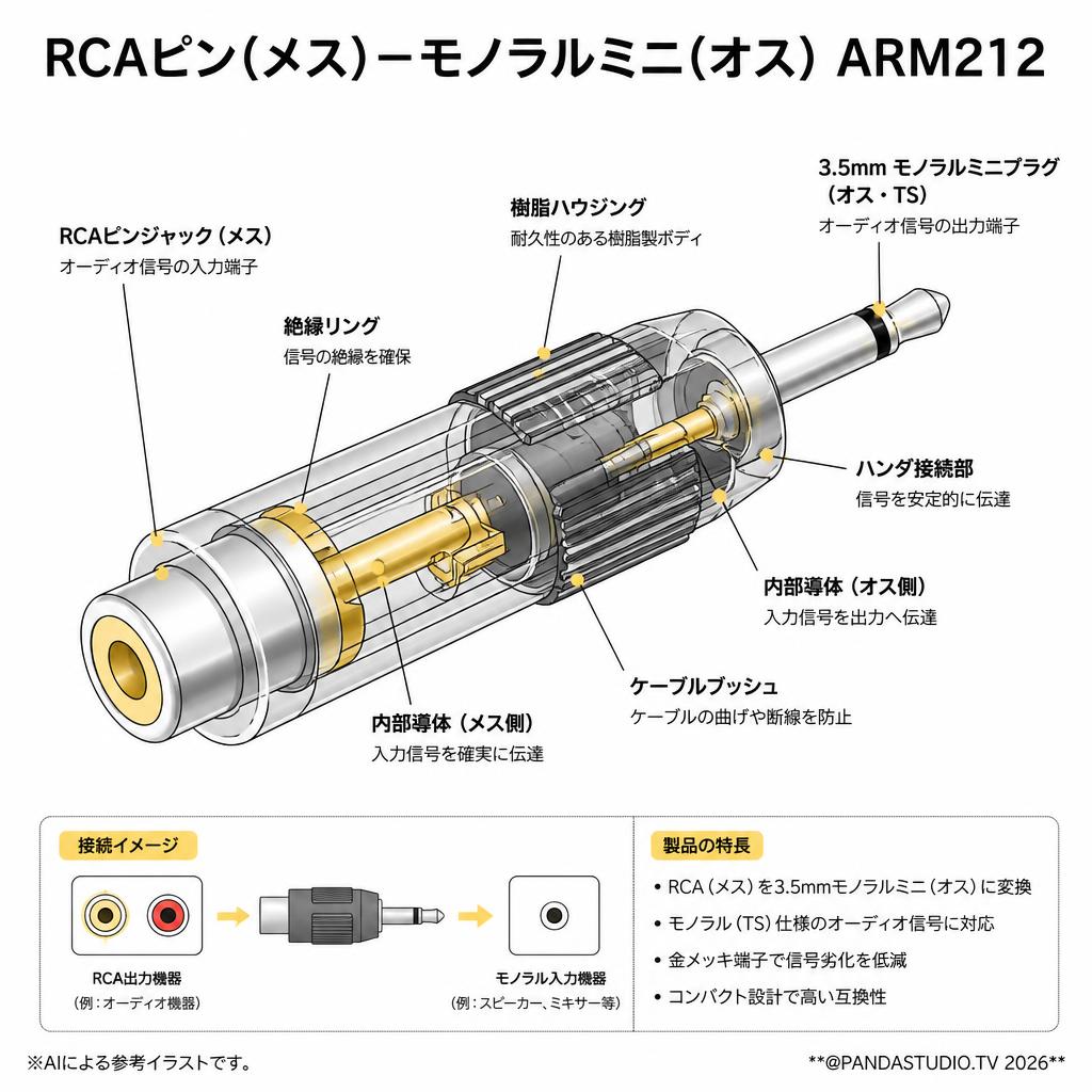RCAピン(メス)－モノラルミニ(オス) ARM212 スペック