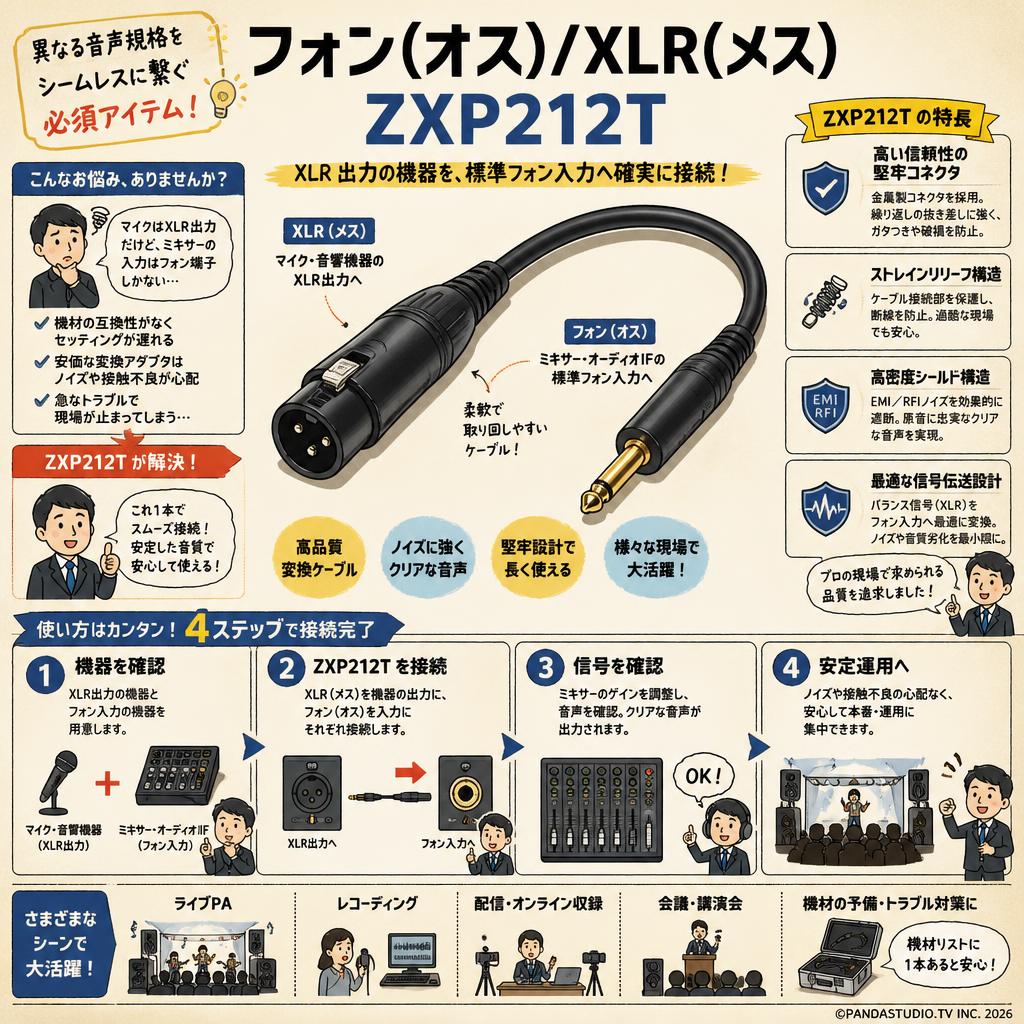 フォン(オス)/XLR(メス)ZXP212T 概要