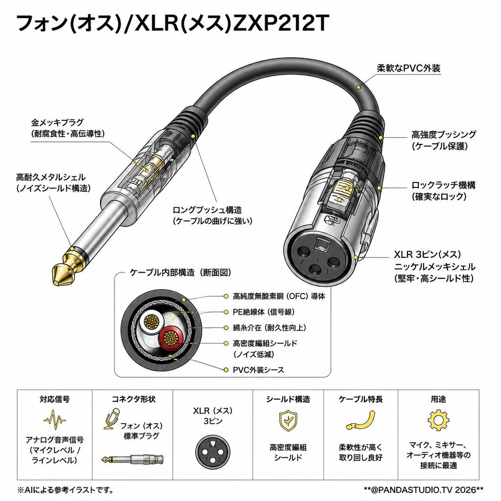 フォン(オス)/XLR(メス)ZXP212T スペック