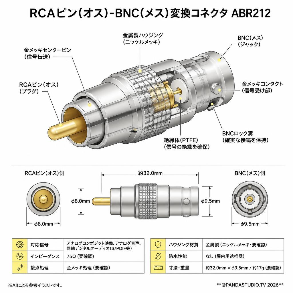 RCAピン(オス)-BNC(メス)ABR212 スペック
