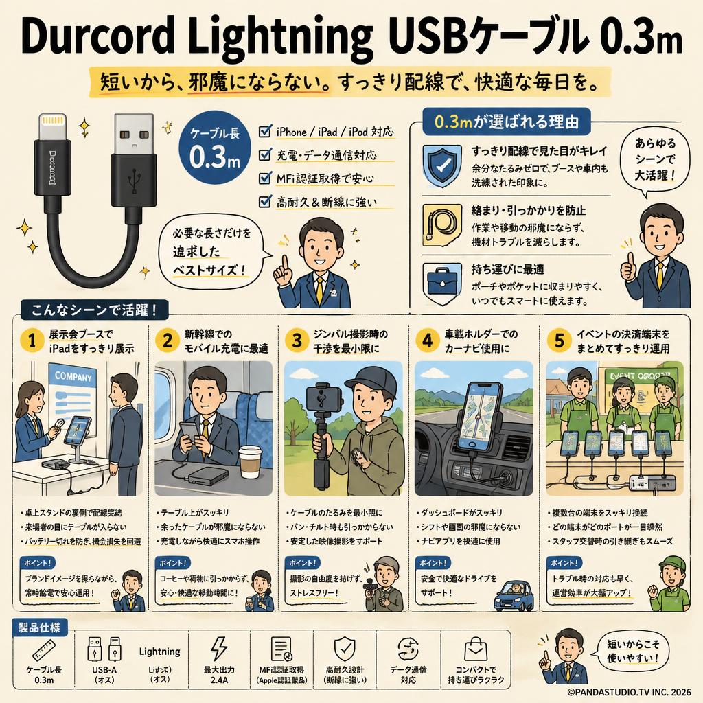 Durcord Lightning USBケーブル 0.3m 用途