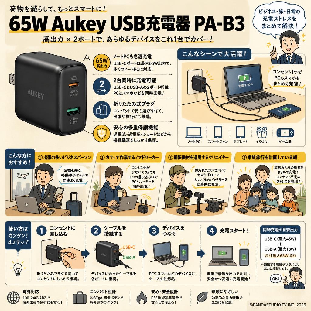 65W Aukey USB充電器 PA-B3 おもな対象のお客様