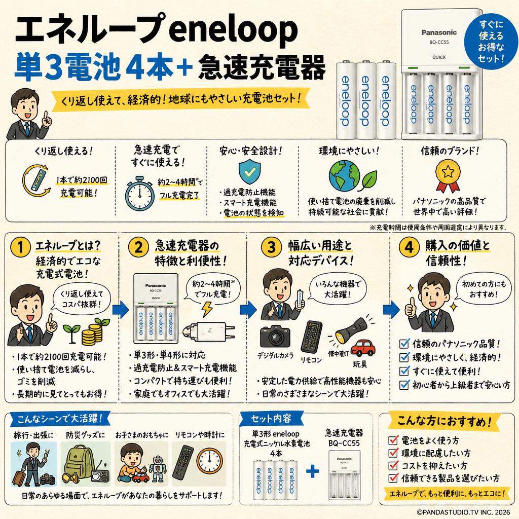 エネループ eneloop 単3電池 4本＋ 急速充電器 概要