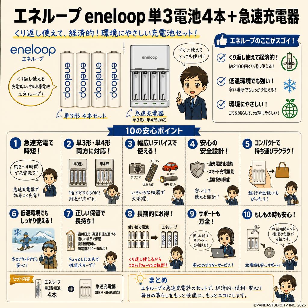 エネループ eneloop 単3電池 4本＋ 急速充電器 FAQ（よくある質問と答え）
